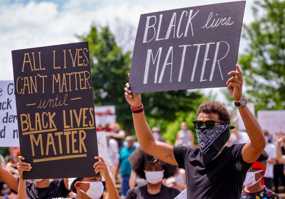 Trae Young protests at a rally in Norman on Monday, June 1, 2020.