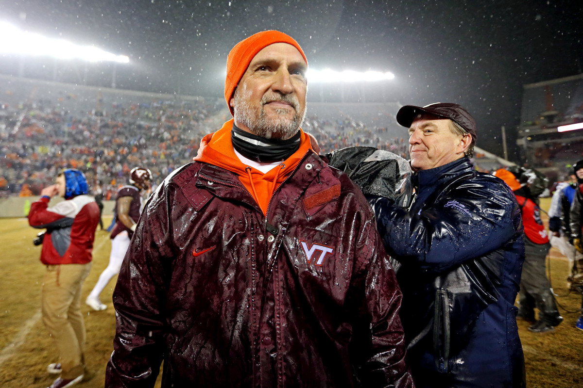 Nov 23, 2019; Blacksburg, VA, USA; Virginia Tech Hokies defensive coordinator Bud Foster walks off the field after the game against the Pittsburgh Panthers at Lane Stadium. Mandatory Credit: Peter Casey-USA TODAY Sports