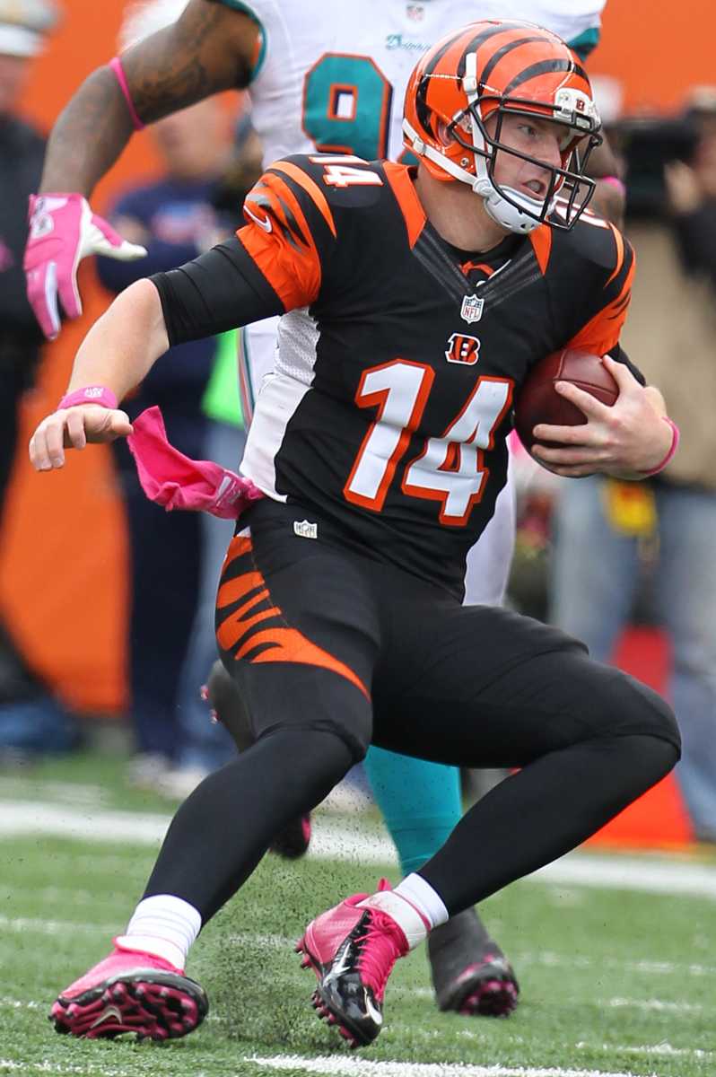 Andy Dalton, running here during a 2012 game, was the Bengals second leading rusher that season under Jay Gruden. © Joseph Fuqua II, Cincinnati Enquirer