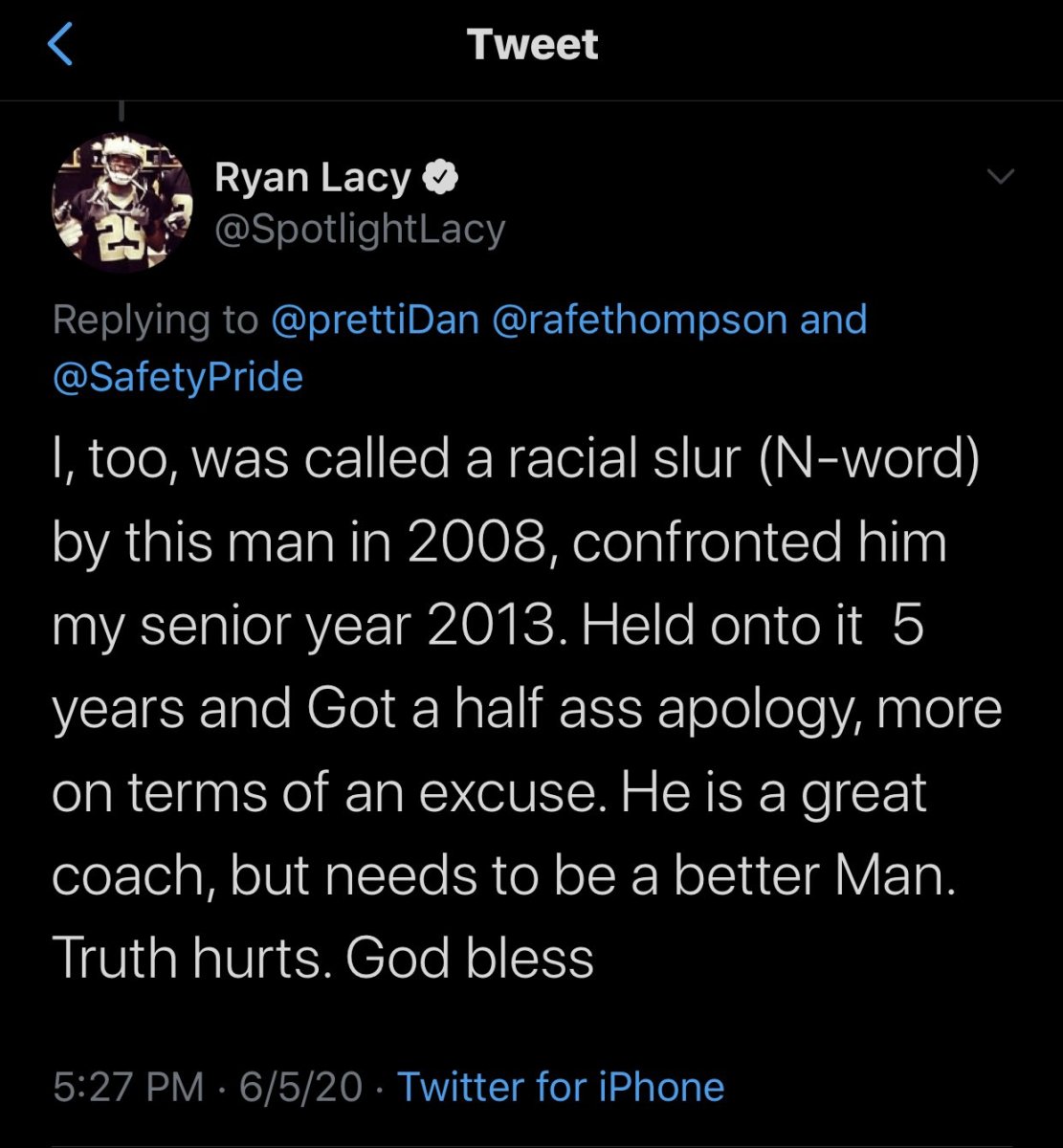 Screengrab of Ryan Lacy's tweet regarding Utah DC Morgan Scalley