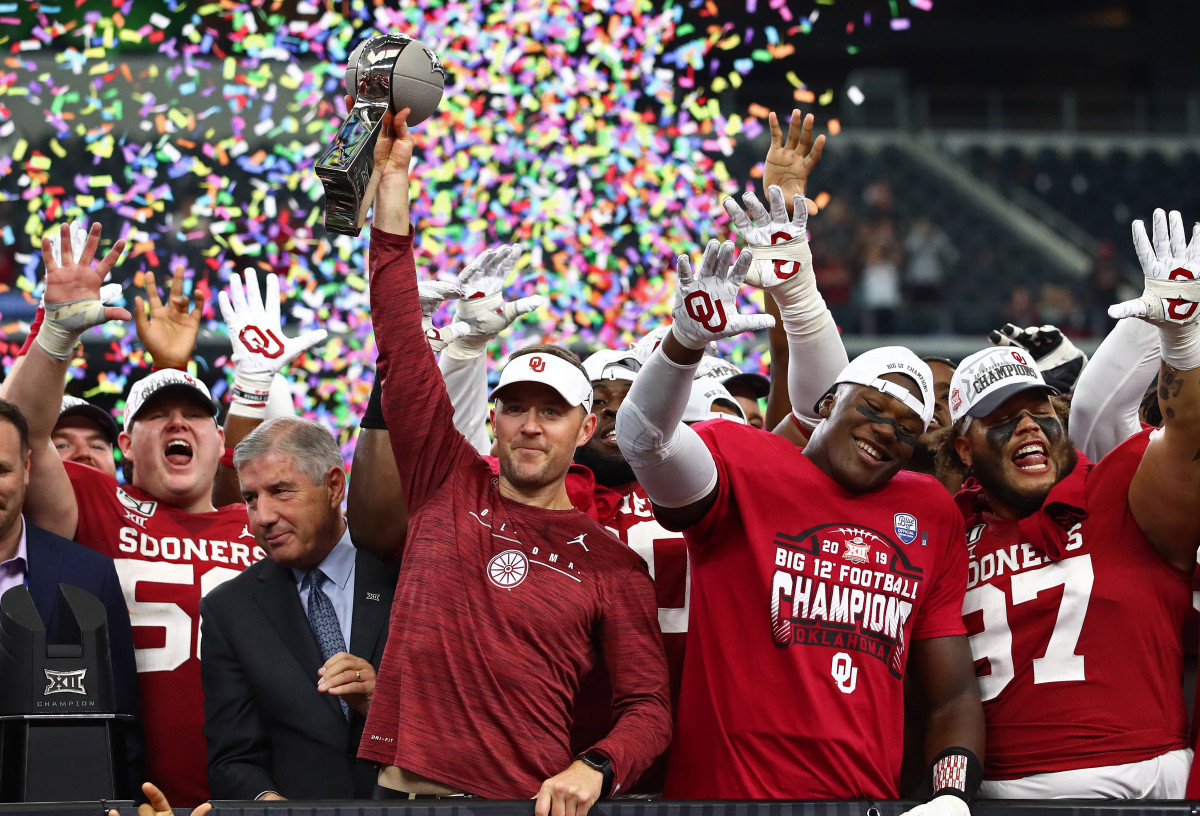 Lincoln Riley and the Sooners celebrate their fifth straight Big 12 championship.