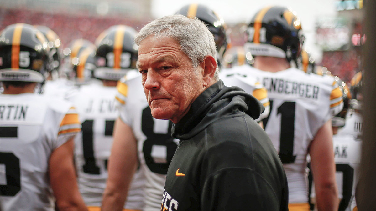 Iowa football coach Kirk Ferentz before a game in 2019