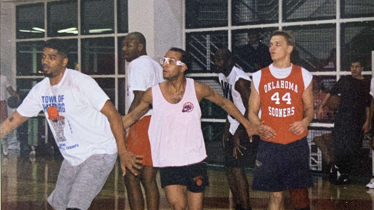 Michael Jordan on the court during a pickup game