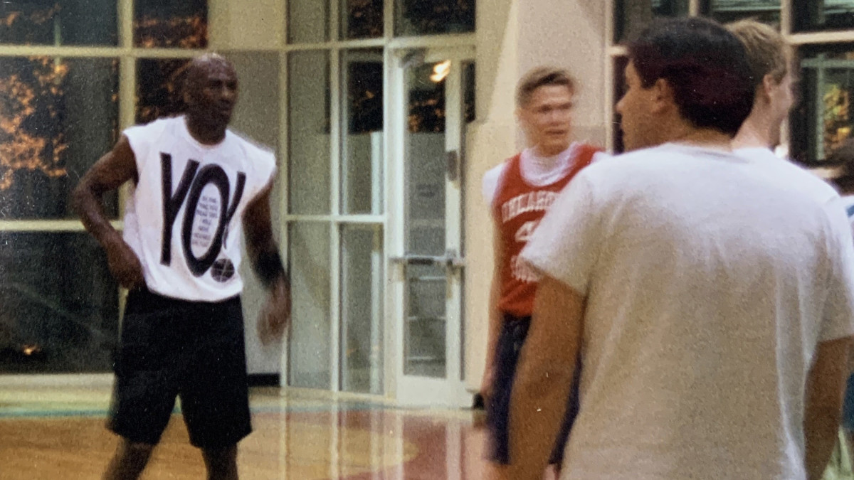 Michael Jordan on the court during a pickup game