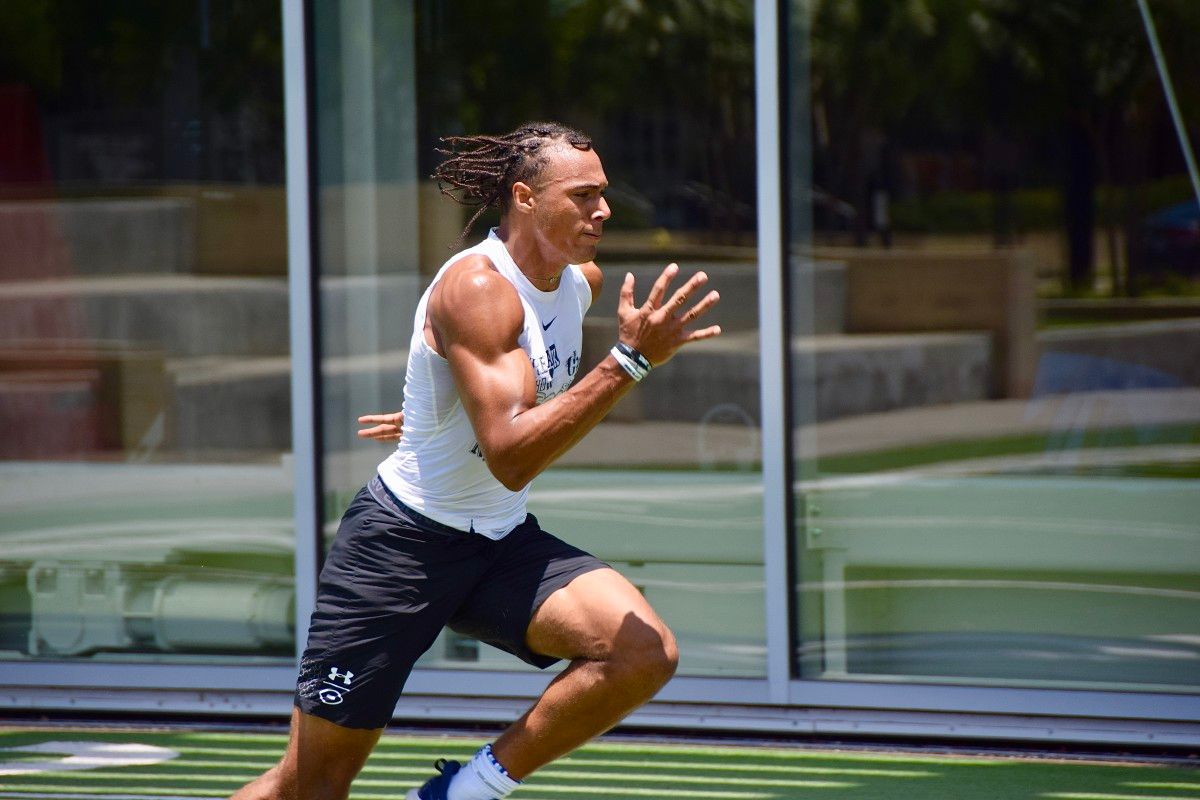 Blaine running sprints in the workout at The Star in Frisco