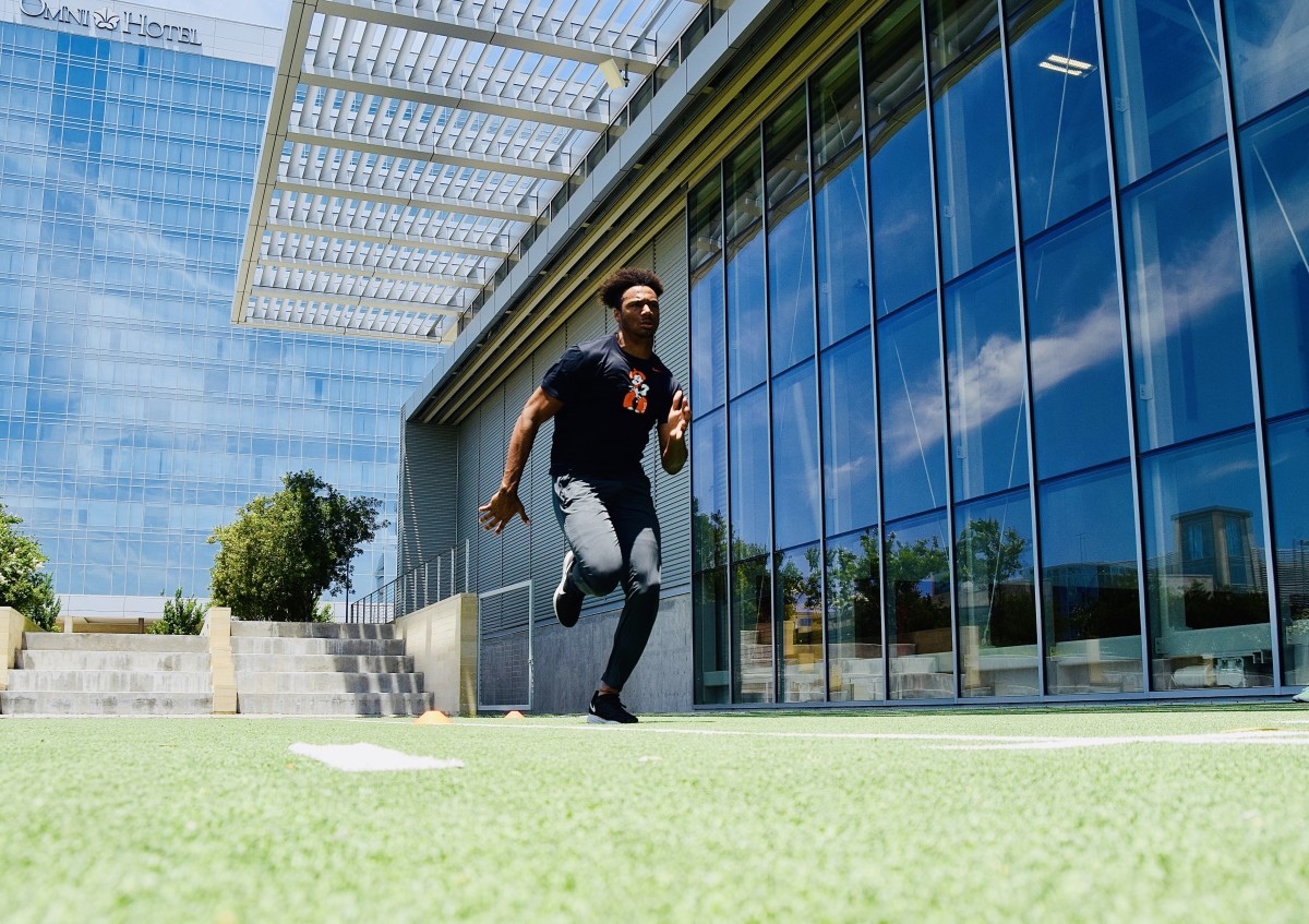 Bryson running sprints in the workout at The Star in Frisco