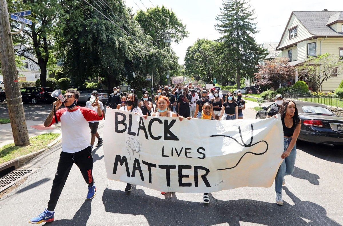 Black Lives Matter activists march in honor of Kamal Flowers and victims of police brutality June 12, 2020 in Mount Vernon. The group marched to New Rochelle, where 24-year-old Kamal Flowers was shot and killed by New Rochelle police. Black Lives Matter Protest