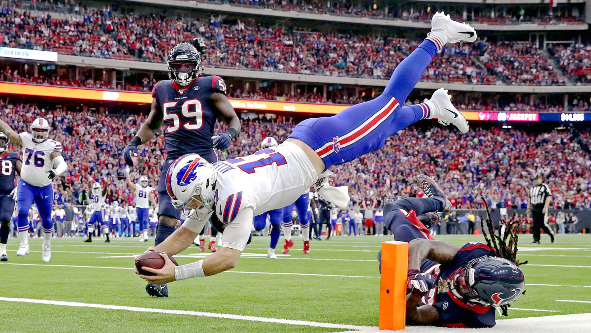 Josh Allen diving for a touchdown