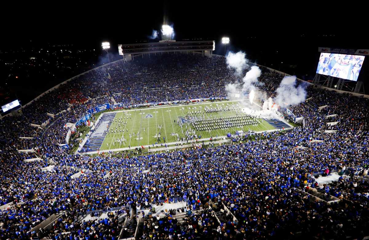 Football fans fill Liberty Bowl Memorial Stadium for Memphis versus SMU.