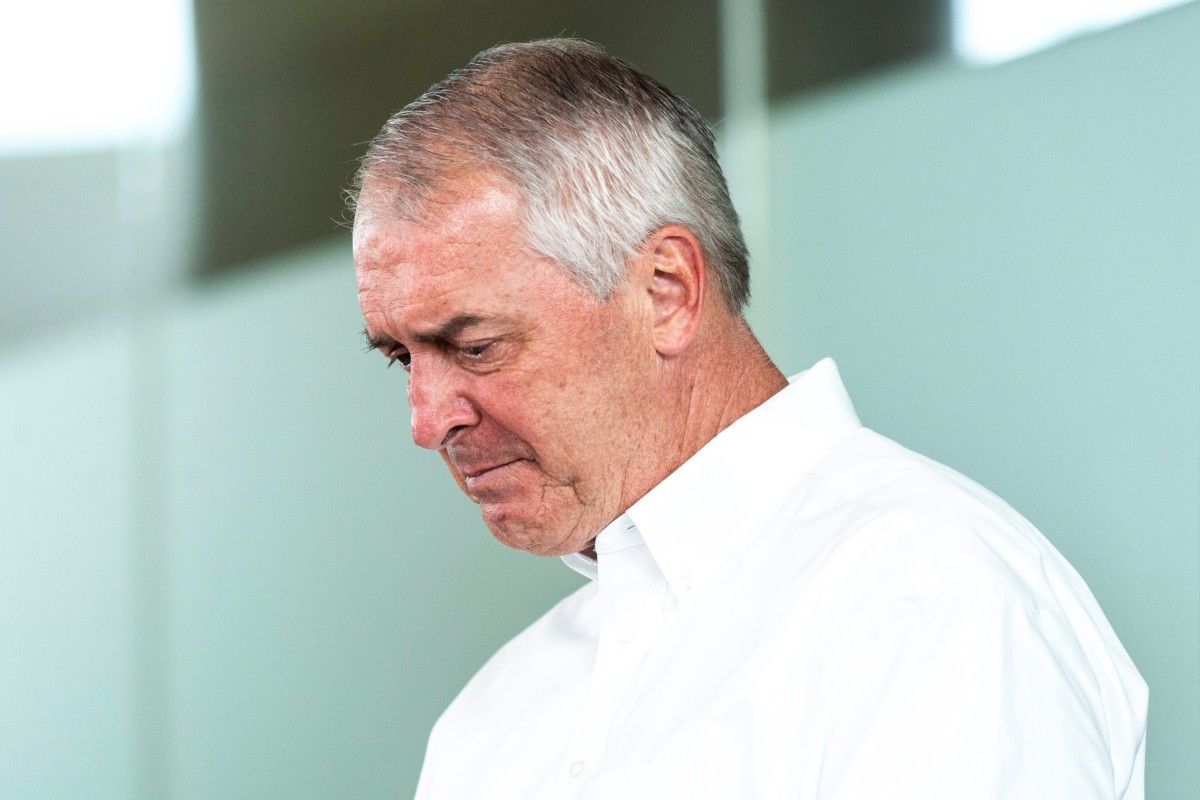 Iowa AD Gary Barta pauses during an emotional press conference on Monday. (Joseph Cress/Iowa City Press-Citizen for USA Today Sports)