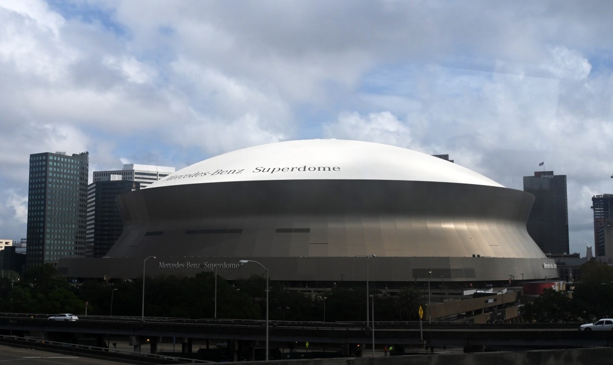 Jan 14, 2020; New Orleans, Louisiana, USA; General overall view of the Mercedes-Benz Superdome exterior, the site of the 2020 CFP National Championship game between the Clemson Tigers and the LSU Tigers. Mandatory Credit: Kirby 