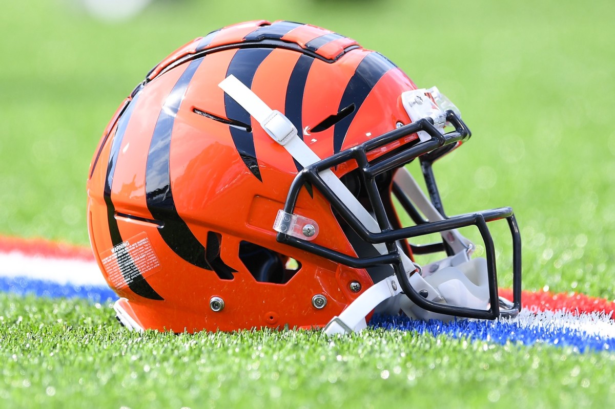 Sep 22, 2019; Orchard Park, NY, USA; General view of a Cincinnati Bengals helmet prior to the game against the Buffalo Bills at New Era Field.