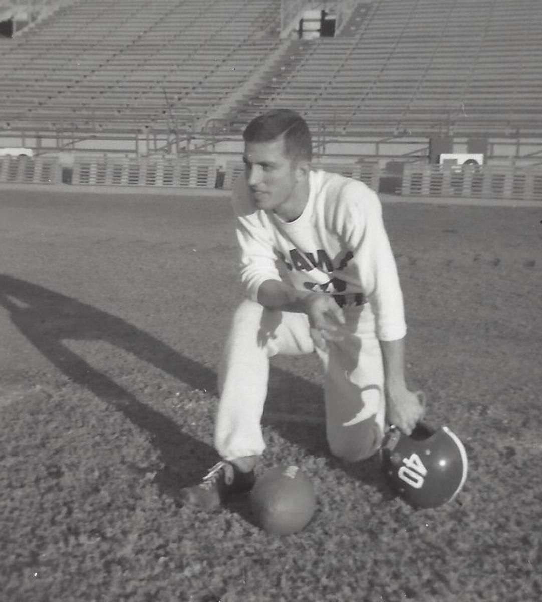 Field goal kicker and Sugar Bowl star, Tim Davis at practice for the Sugar Bowl.