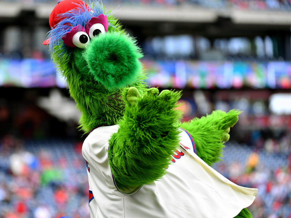 Apr 28, 2019; Philadelphia, PA, USA; The Phillie Phanatic during game between Philadelphia Phillies and Miami Marlins at Citizens Bank Park.