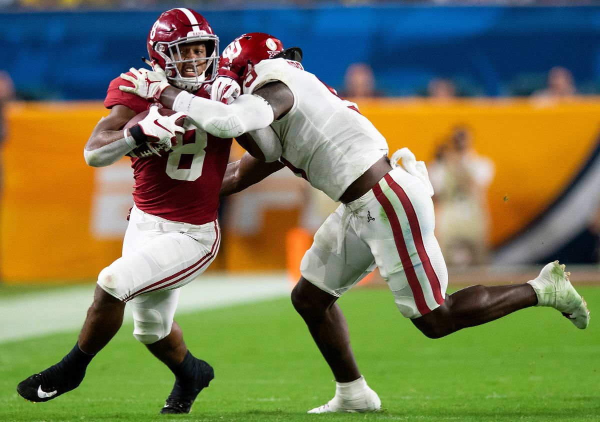 Murray brings down Alabama running back Josh Jacobs, recording one of his 15 tackles in the Orange Bowl on Dec. 29, 2018.