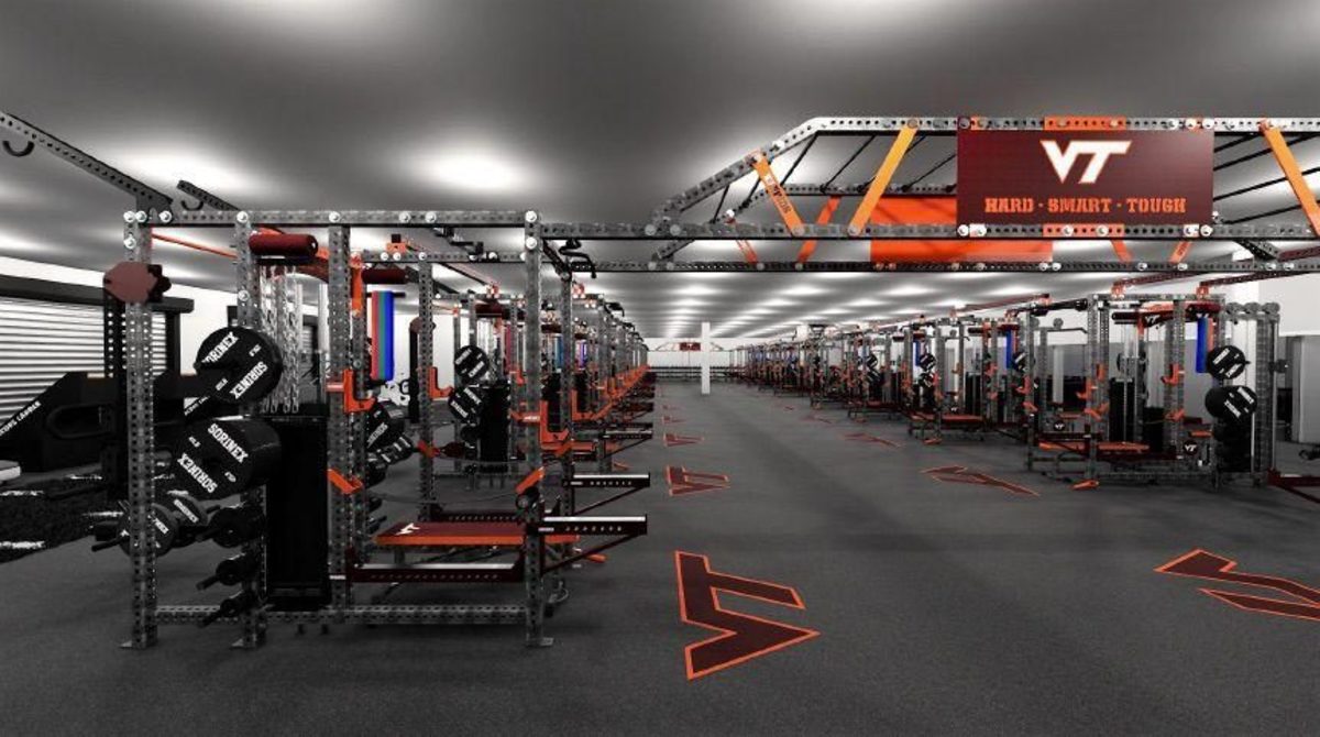 A rendering from Colley Architects of the expanded weight room. Photo courtesy of Virginia Tech. 