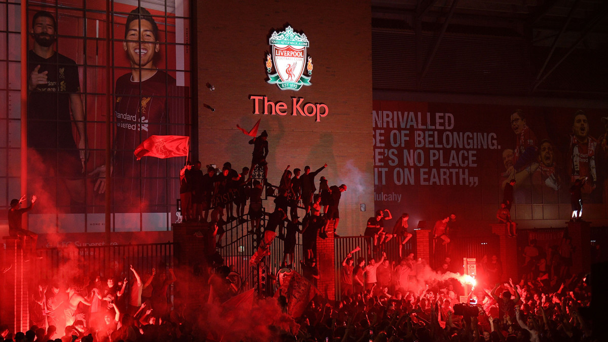 Liverpool fans celebrate at Anfield