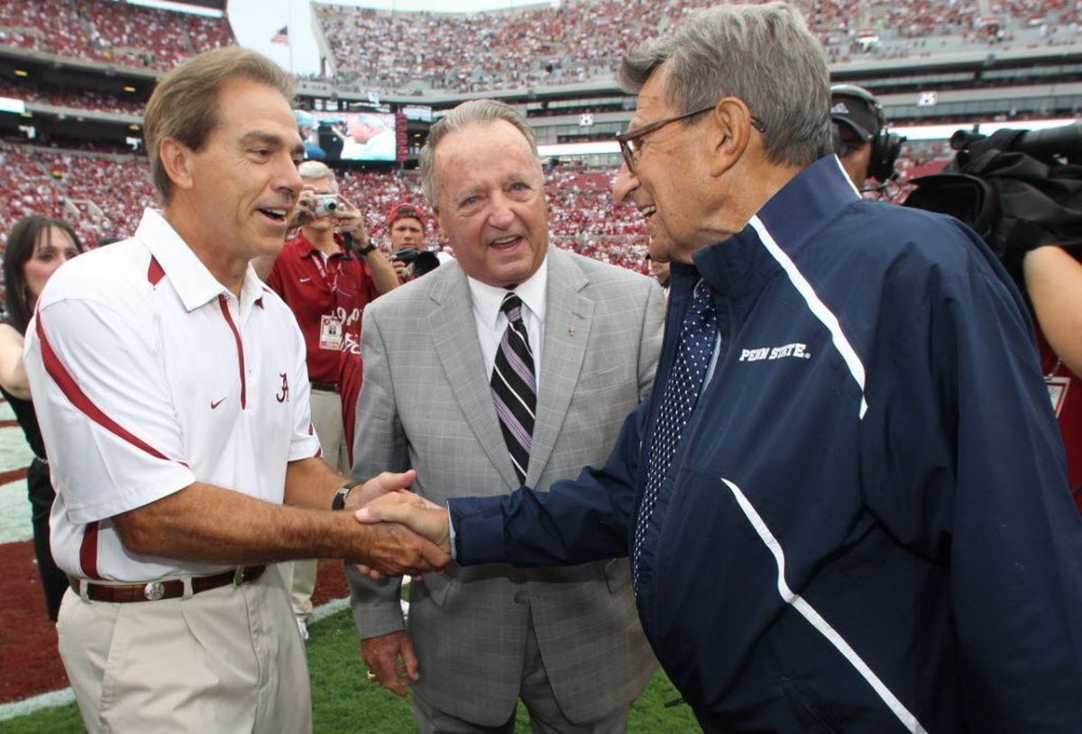 Nick Saban, Bobby Bowden and Joe Paterno at Bryant-Denny Stadium