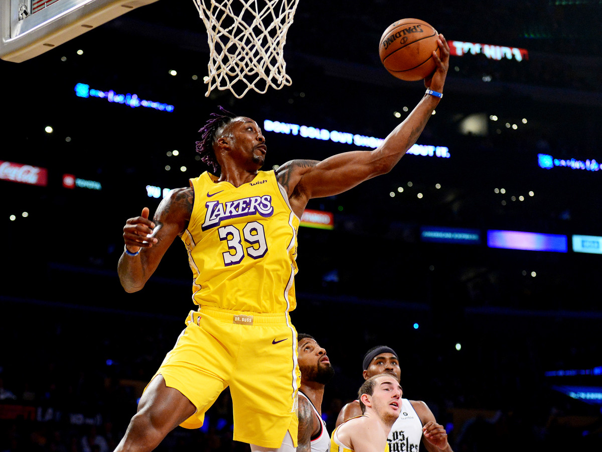 December 25, 2019; Los Angeles, California, USA; Los Angeles Lakers center Dwight Howard (39) grabs a rebound against the Los Angeles Clippers during the first half at Staples Center.