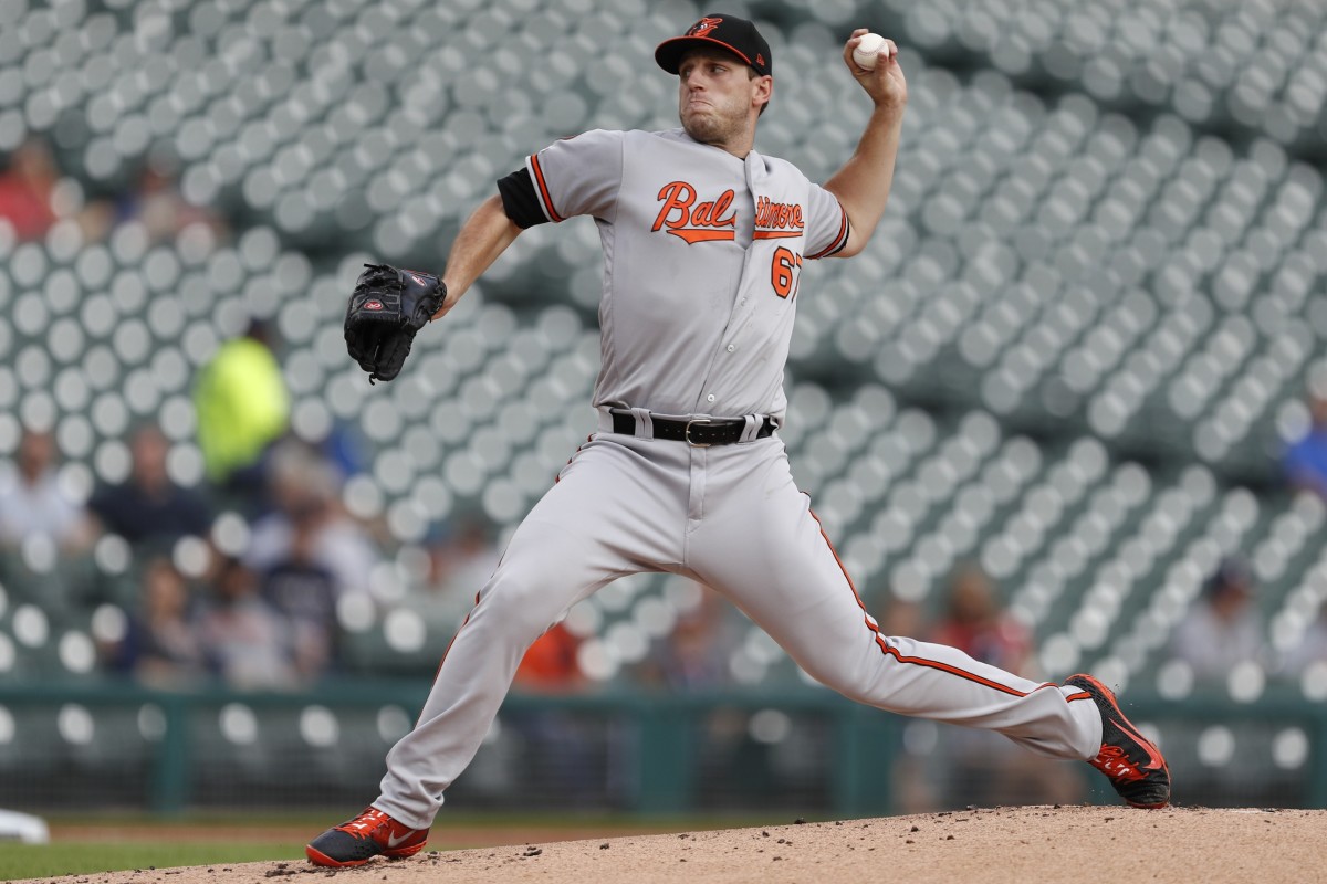 Baltimore Orioles starting pitcher John Means (67) throws the ball against the Detroit Tigers during the first inning at Comerica Park.