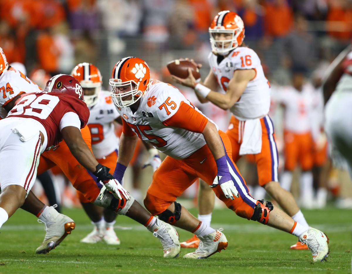 Clemson Tigers offensive tackle Mitch Hyatt (75) against the Alabama Crimson Tide in the 2019 College Football Playoff Championship game at Levi's Stadium. (Mark J. Rebilas-USA TODAY Sports)