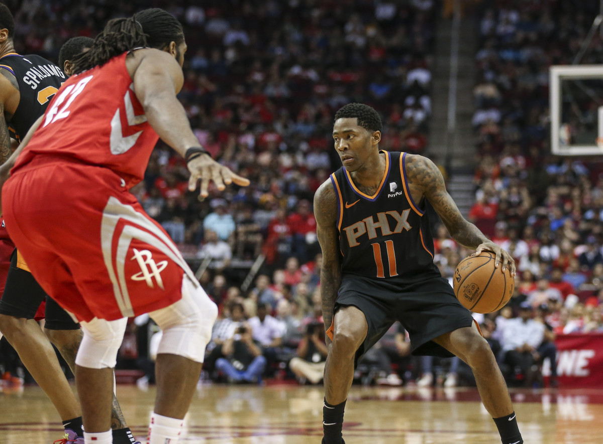 Apr 7, 2019; Houston, TX, USA; Phoenix Suns guard Jamal Crawford (11) dribbles the ball during the third quarter against the Houston Rockets at Toyota Center. Mandatory Credit: Troy Taormina-USA TODAY Sports