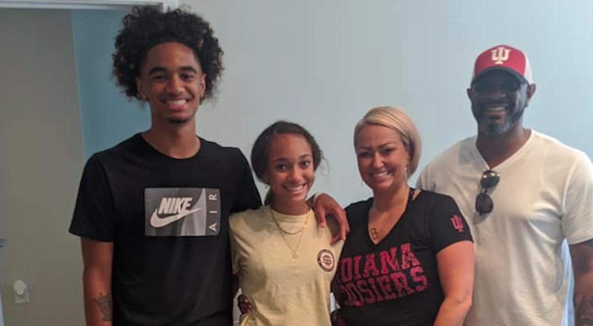 Khristian Lander and his family on move-in day on Sunday.