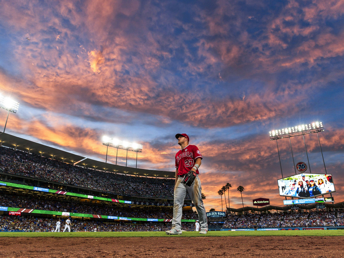 Mike Trout walking off the field