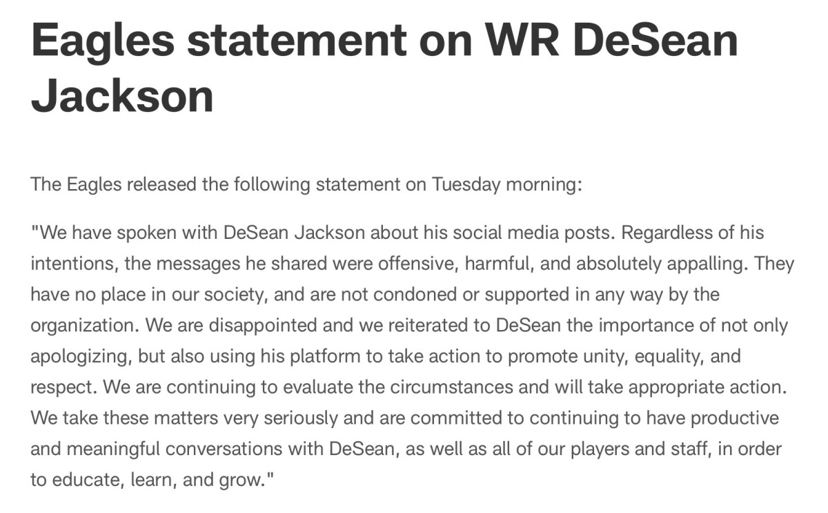Eagles' first statement on DeSean Jackson