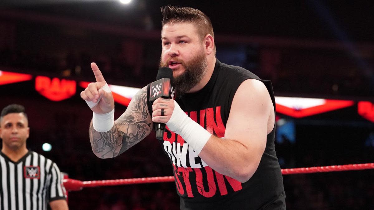 WWE's Kevin Owens speaks in the ring on Raw