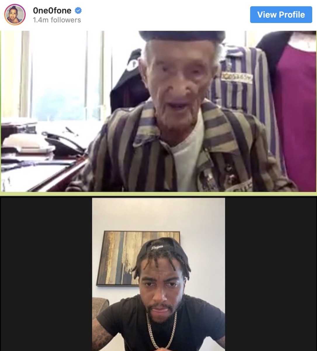 DeSea Jackson with 94-year-old Edward Mosberg during their Zoom call.