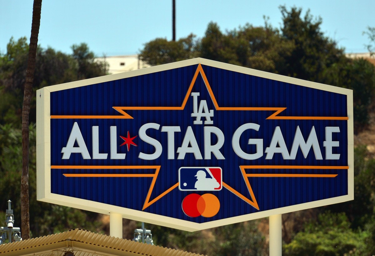 July 4, 2020; Los Angeles, California, United States; General view of All Star Game logo during summer workouts at Dodger Stadium. Mandatory Credit: Gary A. Vasquez-USA TODAY Sports