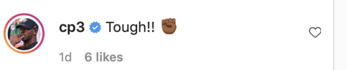 Chris Paul's Instagram comment on T.J. Warren's post from Wednesday, September 22, captured in a screenshot. 