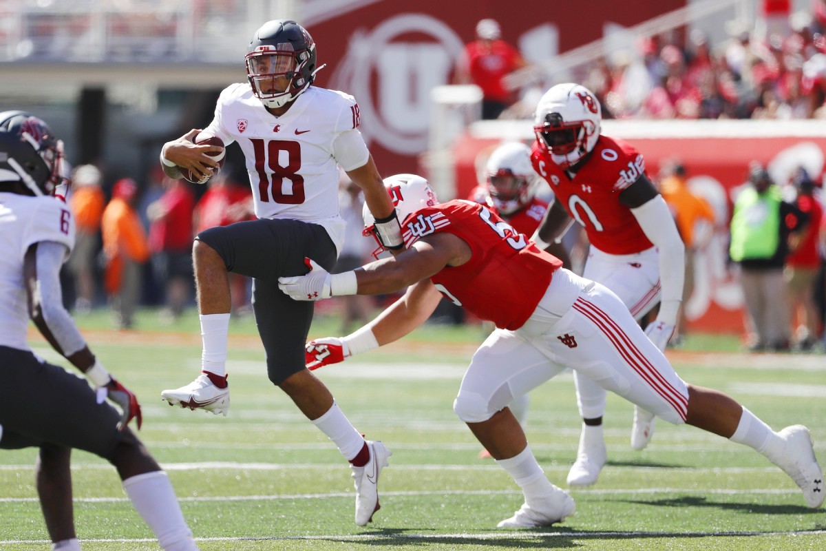 Washington State quarterback Jarrett Guarantano (18) passed for 248 yards against Utah, but he threw three interceptions. Photo by Jeffrey Swinger, USA TODAY Sports