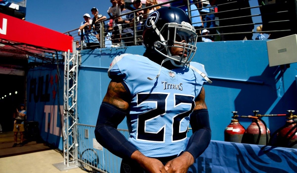 Tennessee Titans running back Derrick Henry (22) takes the field to face the Colts at Nissan Stadium Sunday, Sept. 26, 2021 in Nashville, Tenn.