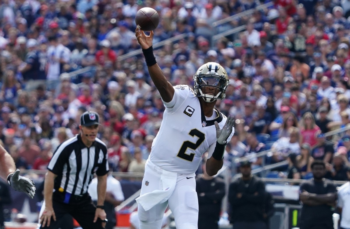 New Orleans Saints quarterback Jameis Winston (2) throws a pass against the New England Patriots. Mandatory Credit: David Butler II-USA TODAY 
