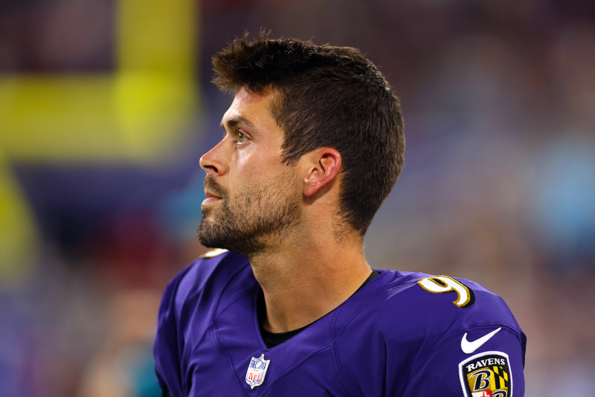 Profile headshot of Justin Tucker, Ravens kicker, looking into the distance