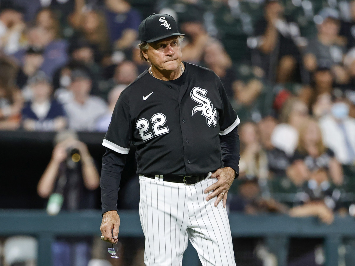 Aug 31, 2021; Chicago, Illinois, USA; Chicago White Sox manager Tony La Russa (22) walks on the field during the fifth inning of a game against the Pittsburgh Pirates at Guaranteed Rate Field.
