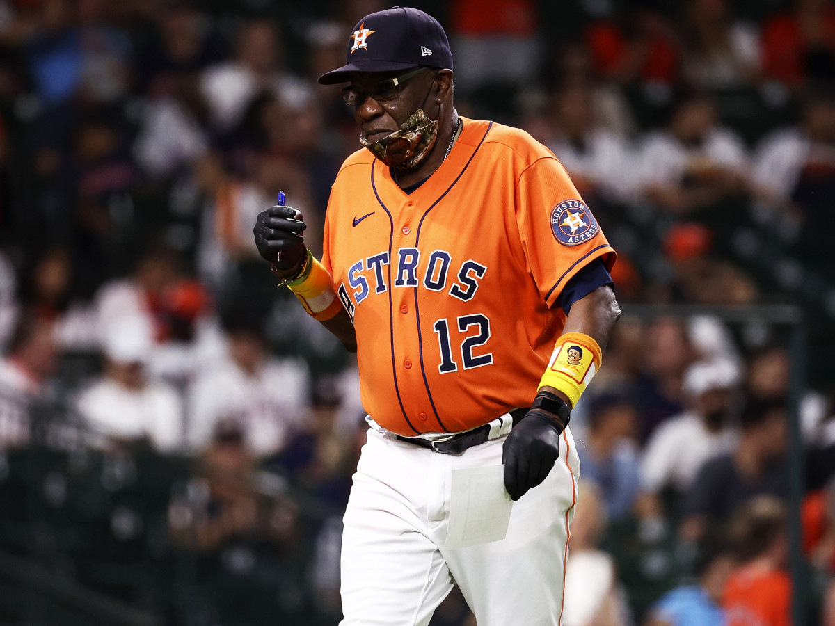 Sep 17, 2021; Houston, Texas, USA; Houston Astros manager Dusty Baker Jr. (12) walks off the field after the ninth inning against the Arizona Diamondbacks at Minute Maid Park.