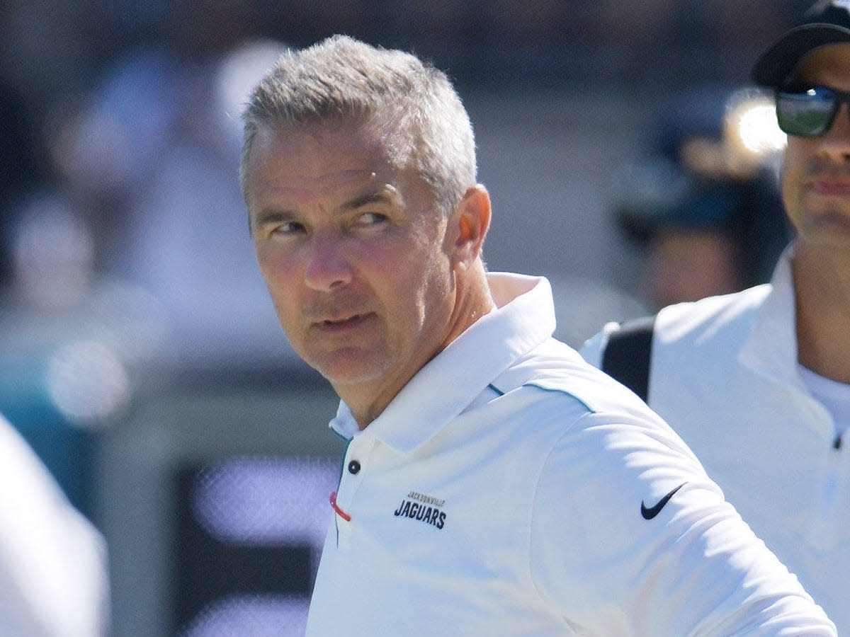 Jacksonville Jaguars head coach Urban Meyer looks down the sidelines during the fourth quarter. The Jacksonville Jaguars hosted the Arizona Cardinals at TIAA Bank Field