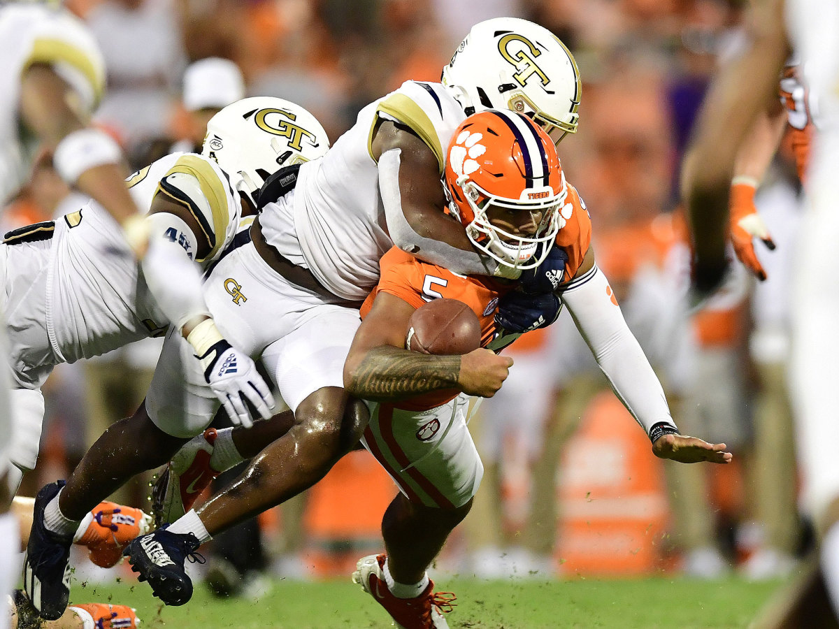 Clemson QB D.J. Uiagalelei is sacked by Georgia Tech