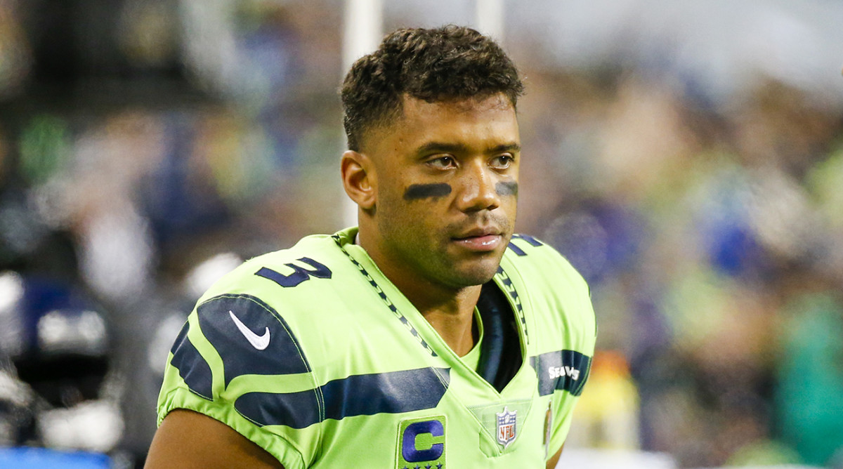 Russell Wilson on the sidelines for the Seahawks.