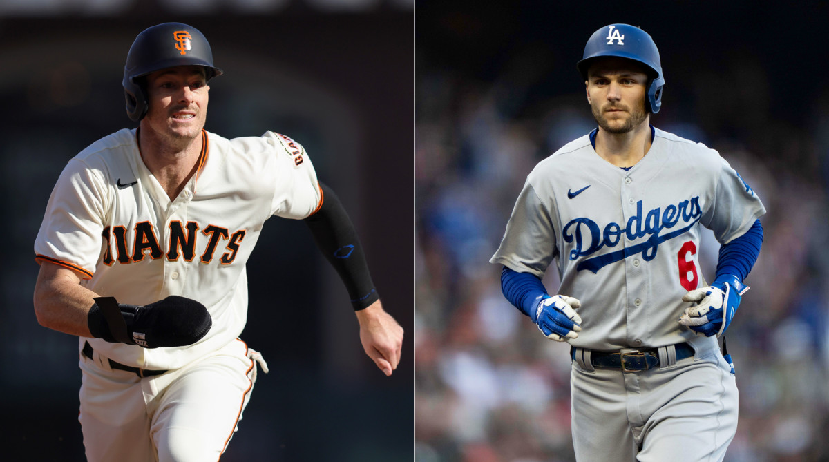 Giants outfielder Mike Yastrzemski; Dodgers second baseman Trea Turner