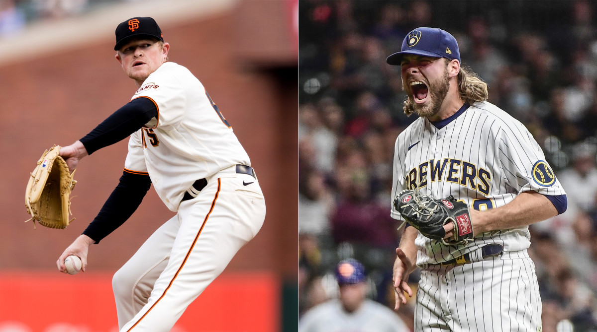 Giants righthander Logan Webb and Brewers righthander Corbin Burnes