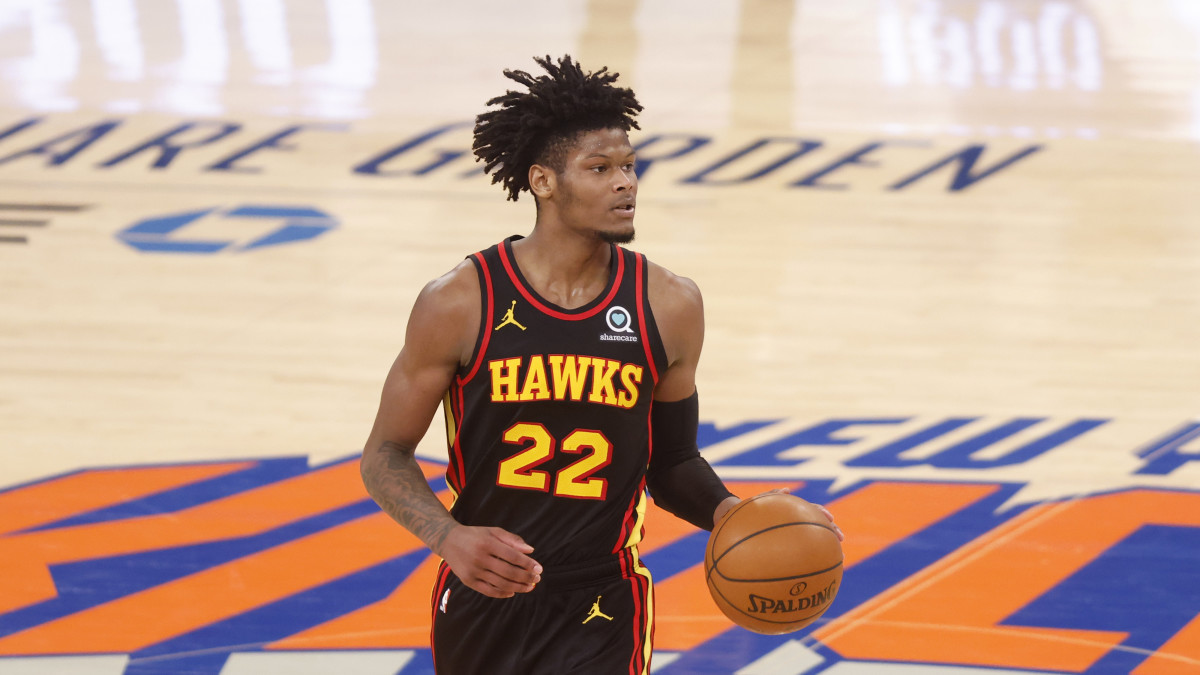 Atlanta Hawks' Cam Reddish (22) controls the ball against the New York Knicks during the fourth quarter at Madison Square Garden.