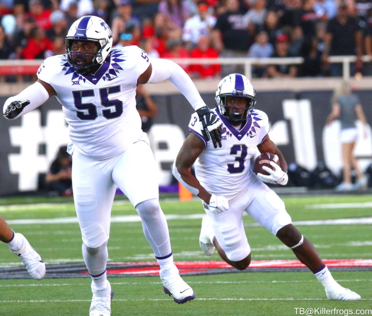TCU Horned Frogs Emari Demercado carries the ball during the game against Texas Tech on October 9, 2021.