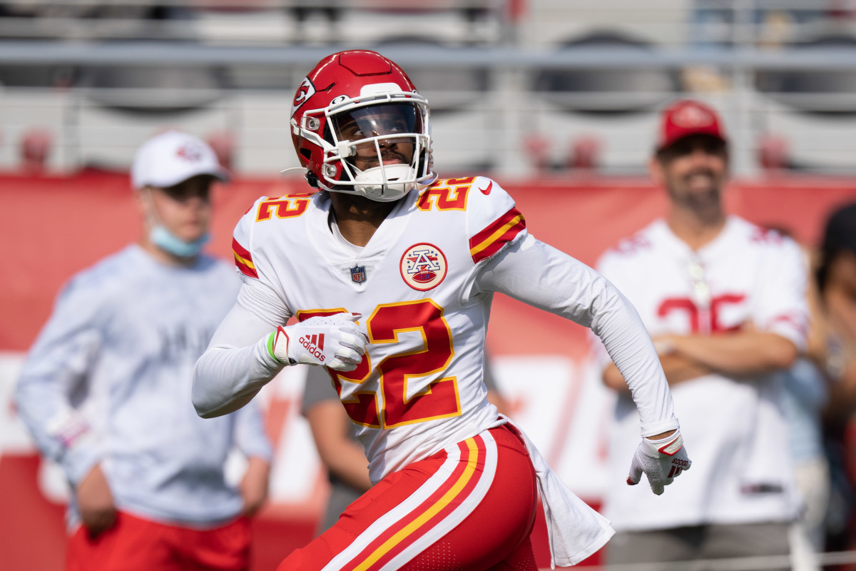 August 14, 2021; Santa Clara, California, USA; Kansas City Chiefs defensive back Juan Thornhill (22) before the game against the San Francisco 49ers at Levi's Stadium. Mandatory Credit: Kyle Terada-USA TODAY Sports