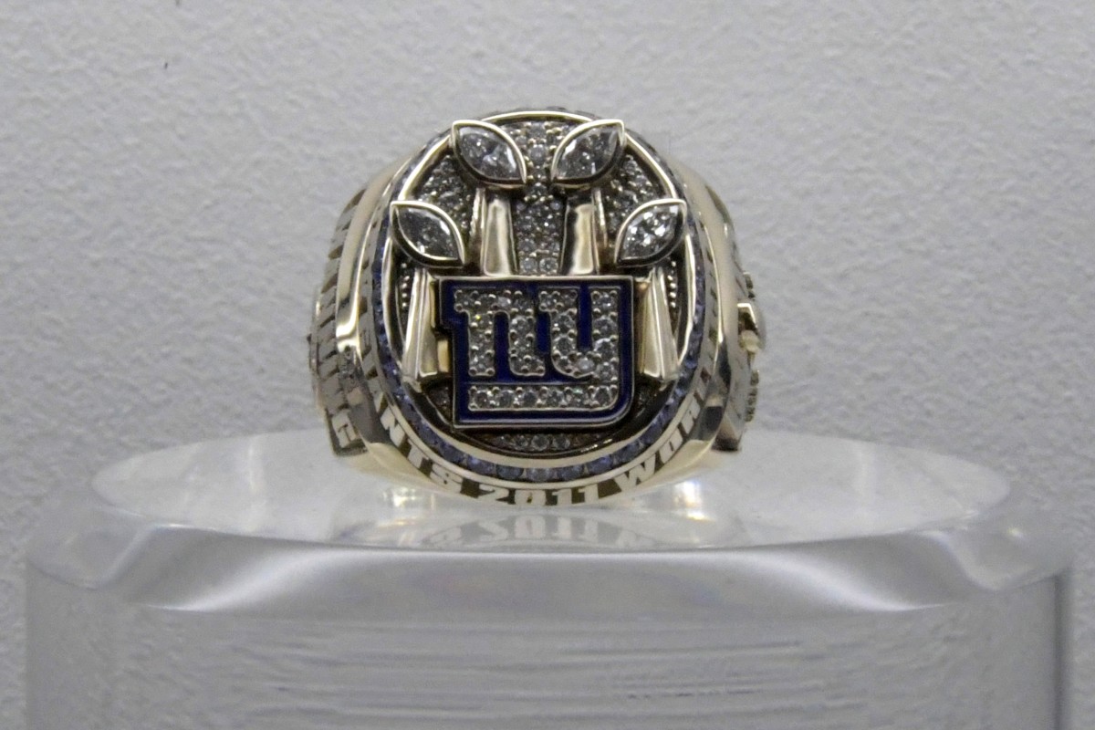 Feb 2, 2019; Atlanta, GA, USA; Detailed view of Super Bowl XLVI ring to commemorate the New York Giants 21-17 victory over the New England Patriots at Lucas Oil Stadium in Indianapolis, Ind. on Feb 15, 2012.