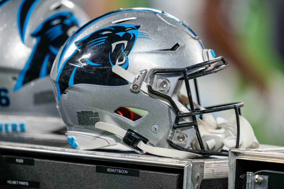 Aug 21, 2021; Charlotte, North Carolina, USA; Carolina Panthers helmet during the second half against the Baltimore Ravens at Bank of America Stadium.