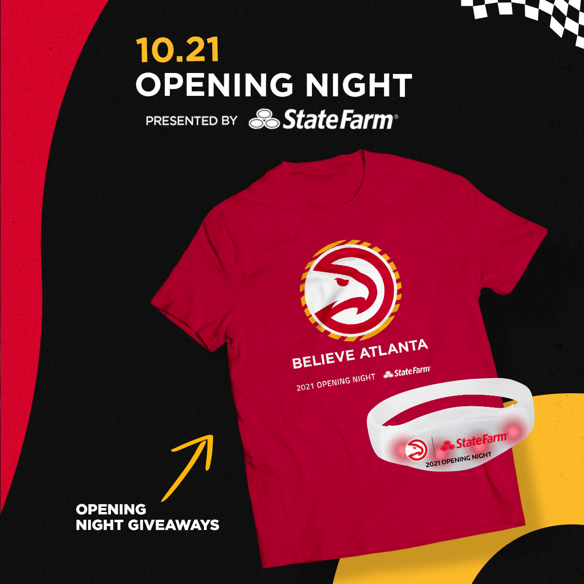 Fans in attendance for the Hawks and Mavericks game will receive a free red “Believe Atlanta” T-shirt and light-up wristband courtesy of State Farm